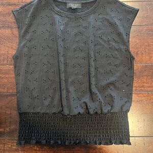 Laundry By Shelli Segal Black Smocked Sleeveless Blouse